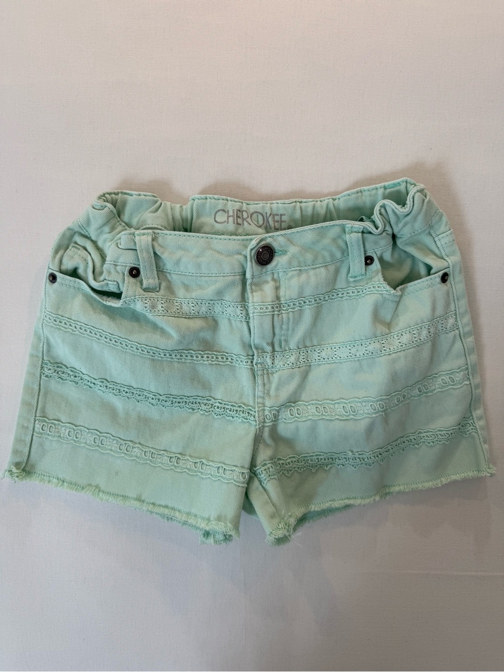 Cherokee Mint Lace-Trim Girls' Jean Shorts